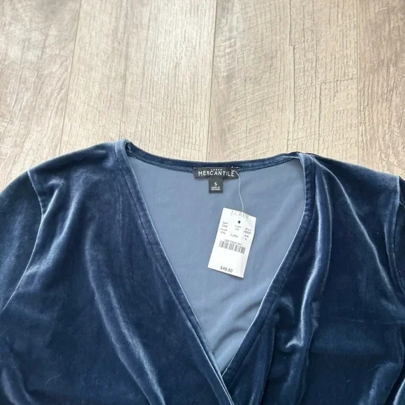 NWT J. Crew Mercantile Blue Velvet Wrap Front Top Sz Sm - Picture 2 of 9